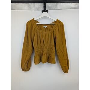 Madewell Sophia Top In Texture Plaid Vintage Gold Smocked Waist XS Cotton Boho